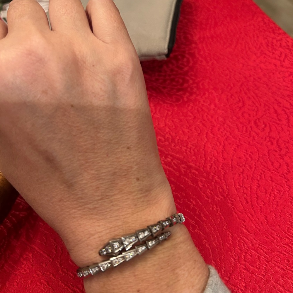 Chic Silver Serpent Bracelet with Sparkling Stones - Picture 2 of 4